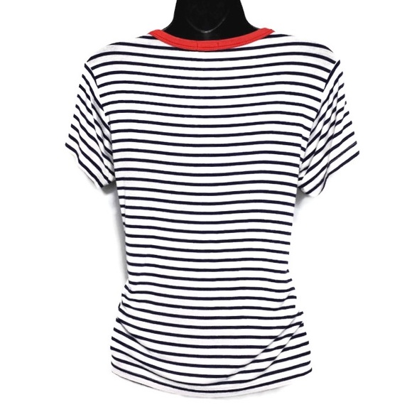 John Galt B&W Striped Tee w/ Red Trim Detail Sz OS - Picture 4 of 7